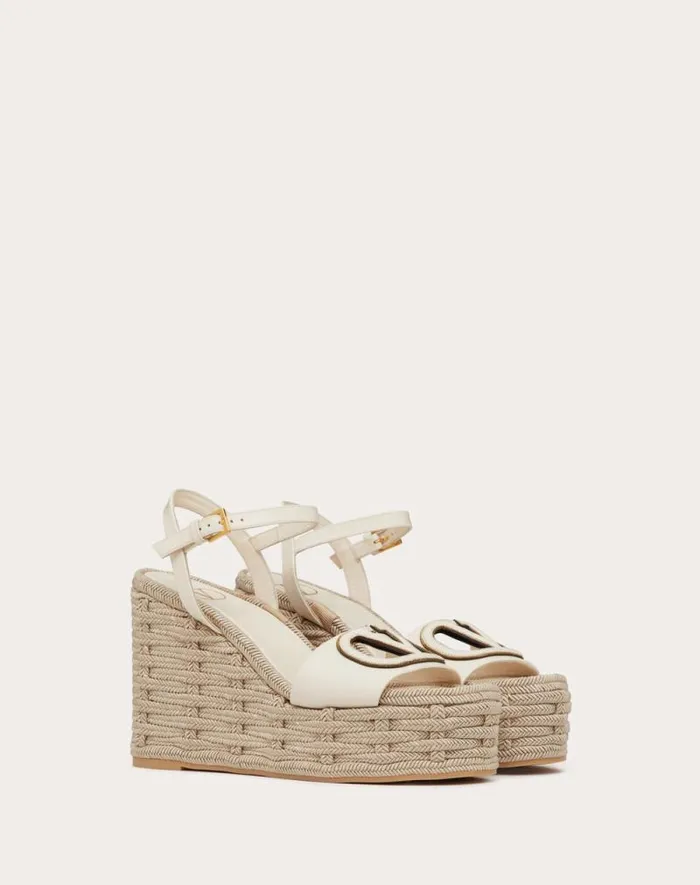 Valentino Espadrilles And Wedges Woman Vlogo Calfskin Cutout Wedge Sandal 110mm For Woman In Ivoryantique Brass Ivoryantique Brass Valentino Espadrilles And Wedges Woman Vlogo Calfskin Cutout Wedge Sandal 110mm For Woman In Ivoryantique Brass Ivoryantique Brass