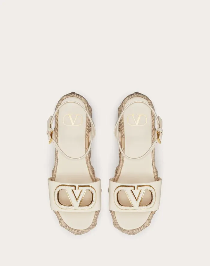 Valentino Espadrilles And Wedges Woman Vlogo Calfskin Cutout Wedge Sandal 110mm For Woman In Ivoryantique Brass Ivoryantique Brass Valentino Espadrilles And Wedges Woman Vlogo Calfskin Cutout Wedge Sandal 110mm For Woman In Ivoryantique Brass Ivoryantique Brass