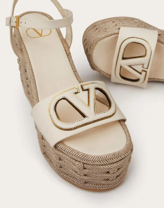 Valentino Espadrilles And Wedges Woman Vlogo Calfskin Cutout Wedge Sandal 110mm For Woman In Ivoryantique Brass Ivoryantique Brass Valentino Espadrilles And Wedges Woman Vlogo Calfskin Cutout Wedge Sandal 110mm For Woman In Ivoryantique Brass Ivoryantique Brass