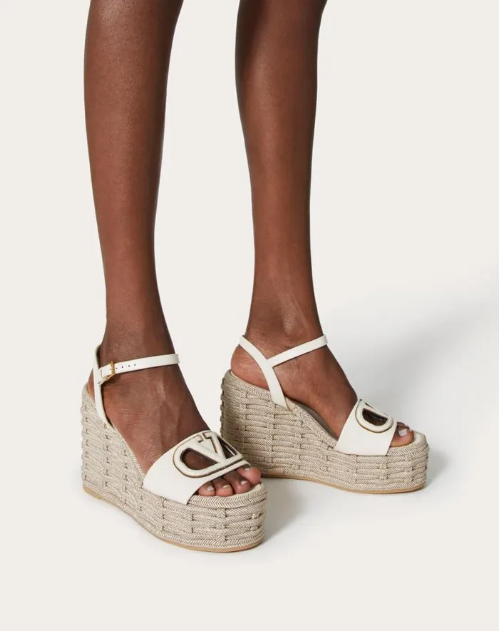 Valentino Espadrilles And Wedges Woman Vlogo Calfskin Cutout Wedge Sandal 110mm For Woman In Ivoryantique Brass Ivoryantique Brass Valentino Espadrilles And Wedges Woman Vlogo Calfskin Cutout Wedge Sandal 110mm For Woman In Ivoryantique Brass Ivoryantique Brass