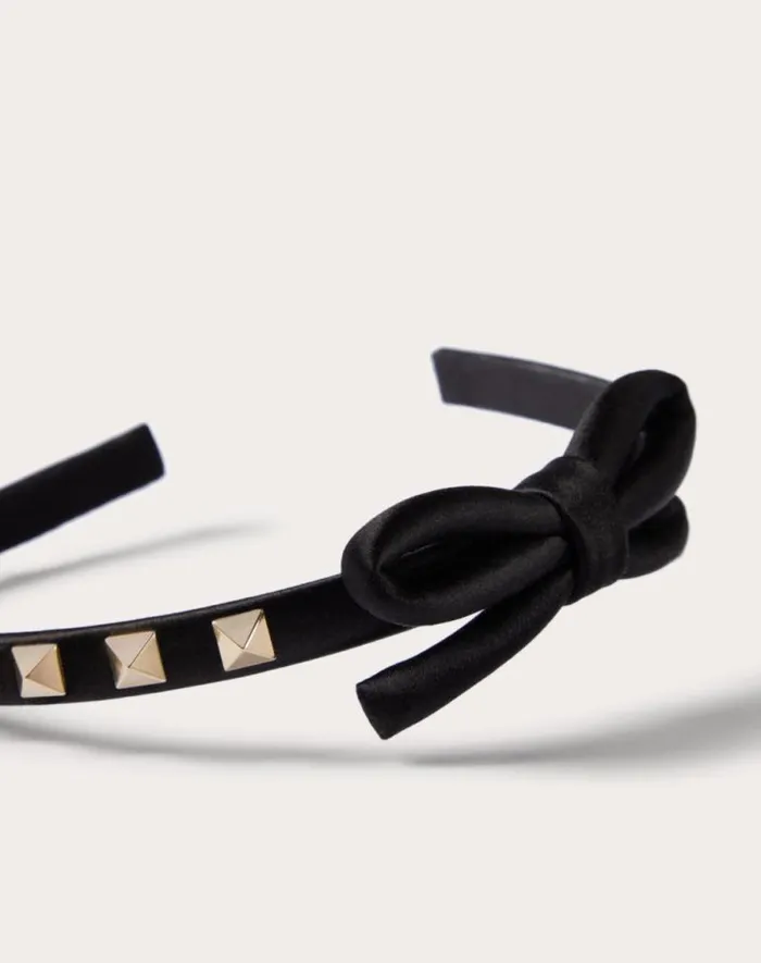 Valentino Hair Accessories Woman Rockstud Satin And Metal Headband For Woman In Black Black Valentino Hair Accessories Woman Rockstud Satin And Metal Headband For Woman In Black Black