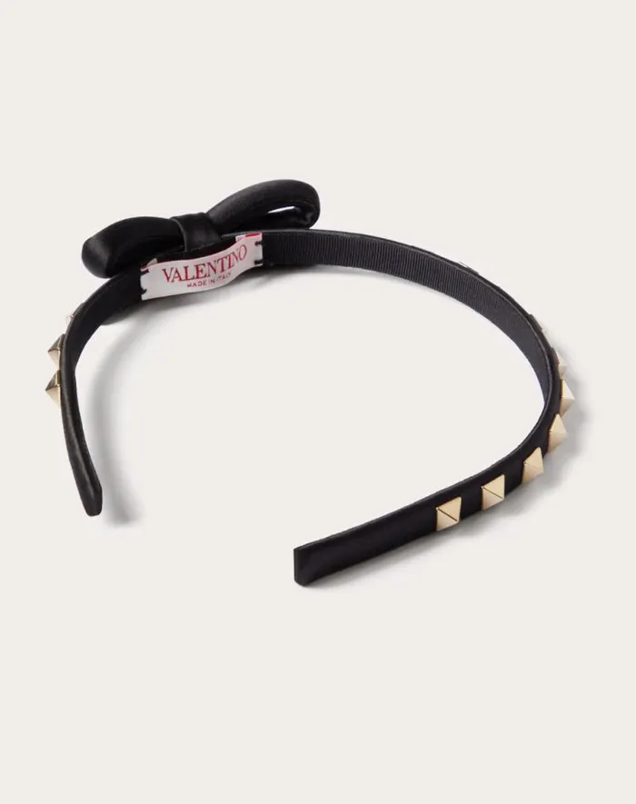 Valentino Hair Accessories Woman Rockstud Satin And Metal Headband For Woman In Black Black Valentino Hair Accessories Woman Rockstud Satin And Metal Headband For Woman In Black Black