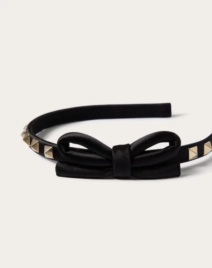 Valentino Hair Accessories Woman Rockstud Satin And Metal Headband For Woman In Black Black Valentino Hair Accessories Woman Rockstud Satin And Metal Headband For Woman In Black Black