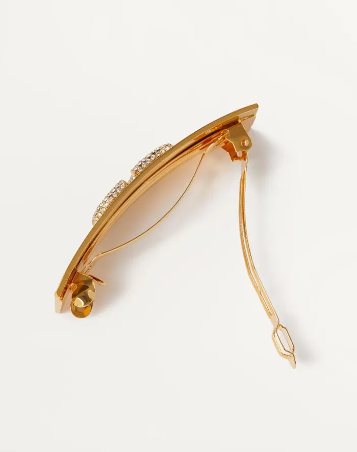Valentino Hair Accessories Woman Vlogo Signature Hair Clip Made In Metal And Swarovski Crystals For Woman In Gold Gold Valentino Hair Accessories Woman Vlogo Signature Hair Clip Made In Metal And Swarovski Crystals For Woman In Gold Gold
