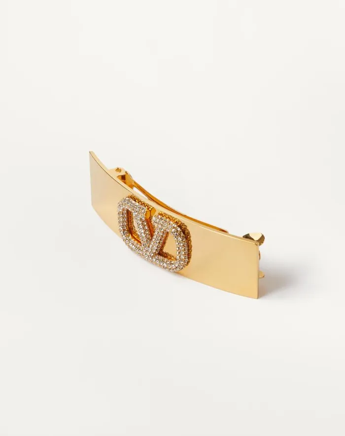 Valentino Hair Accessories Woman Vlogo Signature Hair Clip Made In Metal And Swarovski Crystals For Woman In Gold Gold Valentino Hair Accessories Woman Vlogo Signature Hair Clip Made In Metal And Swarovski Crystals For Woman In Gold Gold