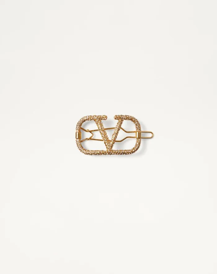 Valentino Hair Accessories Woman Vlogo Signature Metal And Swarovski Crystal Hair Accessory For Woman In Gold Gold Valentino Hair Accessories Woman Vlogo Signature Metal And Swarovski Crystal Hair Accessory For Woman In Gold Gold