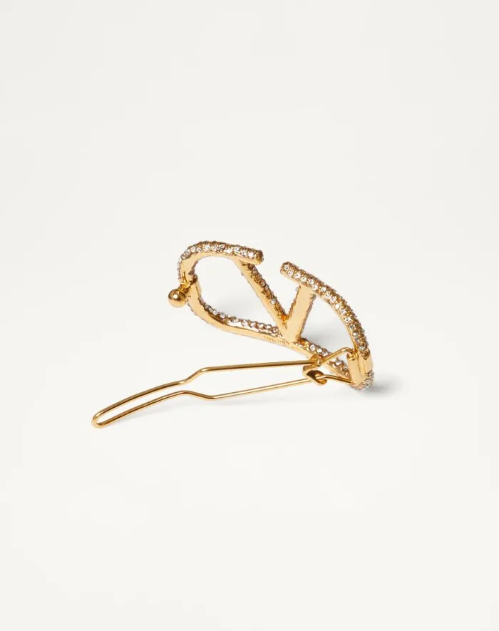 Valentino Hair Accessories Woman Vlogo Signature Metal And Swarovski Crystal Hair Accessory For Woman In Gold Gold Valentino Hair Accessories Woman Vlogo Signature Metal And Swarovski Crystal Hair Accessory For Woman In Gold Gold