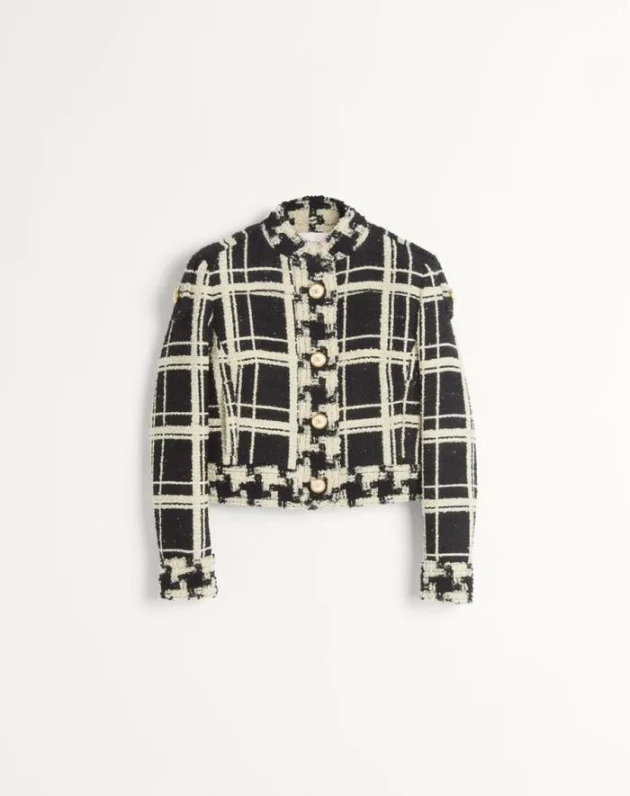 Valentino Jackets And Blazers Woman Caban In Macro Check Tweed For Woman In Blackivory Blackivory