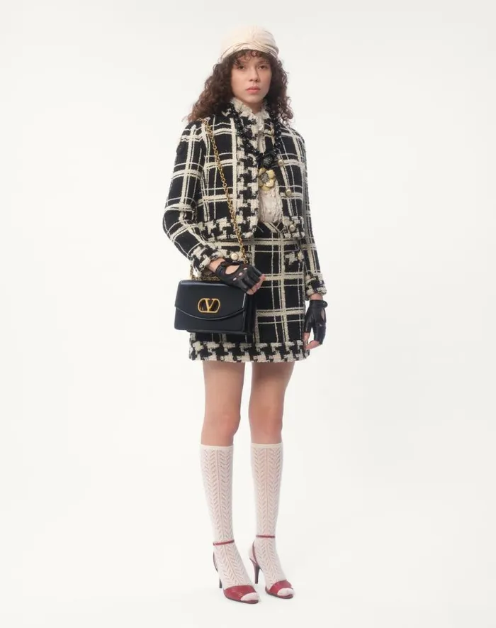 Valentino Jackets And Blazers Woman Caban In Macro Check Tweed For Woman In Blackivory Blackivory Valentino Jackets And Blazers Woman Caban In Macro Check Tweed For Woman In Blackivory Blackivory