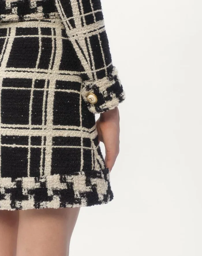 Valentino Jackets And Blazers Woman Caban In Macro Check Tweed For Woman In Blackivory Blackivory Valentino Jackets And Blazers Woman Caban In Macro Check Tweed For Woman In Blackivory Blackivory
