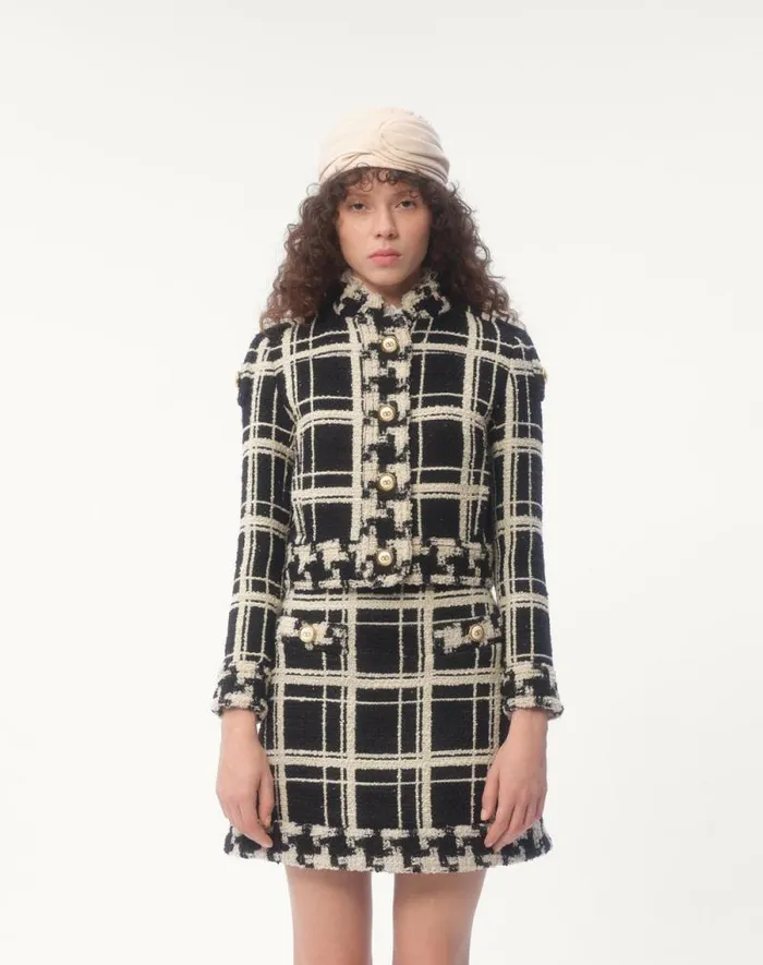 Valentino Jackets And Blazers Woman Caban In Macro Check Tweed For Woman In Blackivory Blackivory Valentino Jackets And Blazers Woman Caban In Macro Check Tweed For Woman In Blackivory Blackivory