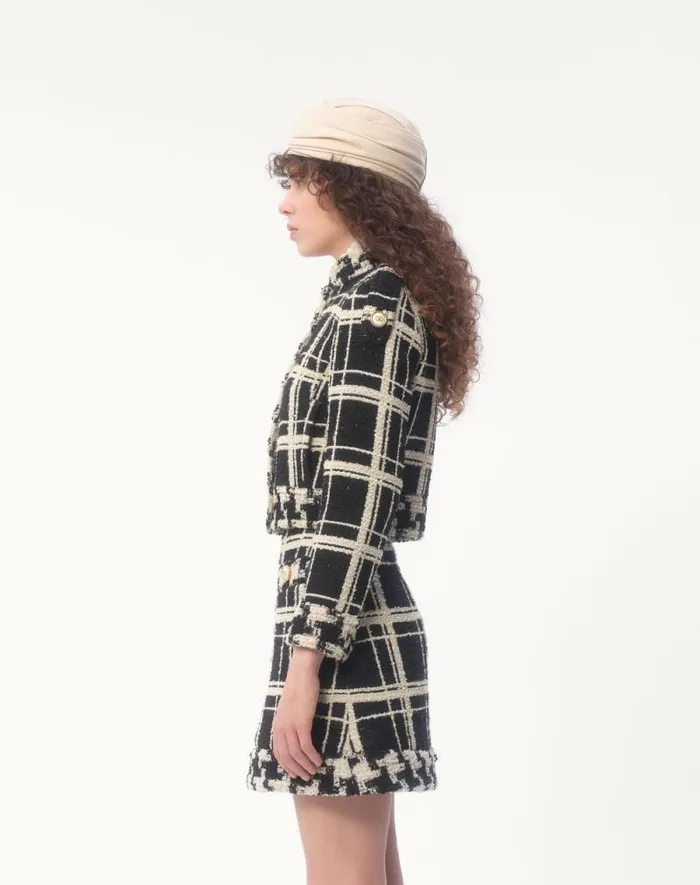 Valentino Jackets And Blazers Woman Caban In Macro Check Tweed For Woman In Blackivory Blackivory Valentino Jackets And Blazers Woman Caban In Macro Check Tweed For Woman In Blackivory Blackivory