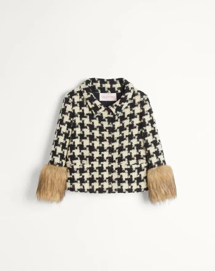 Valentino Jackets And Blazers Woman Macro Pied De Poule Tweed Jacket For Woman In Ivoryblack Ivoryblack