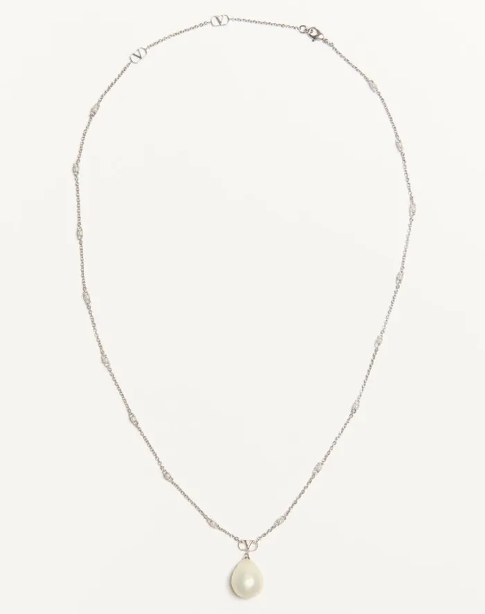 Valentino Jewelry Man Vlogo Signature Metal Pearl And Swarovski Crystal Necklace For Man In Palladiumcreamcrystal Palladiumcreamcrystal Valentino Jewelry Man Vlogo Signature Metal Pearl And Swarovski Crystal Necklace For Man In Palladiumcreamcrystal Palladiumcreamcrystal