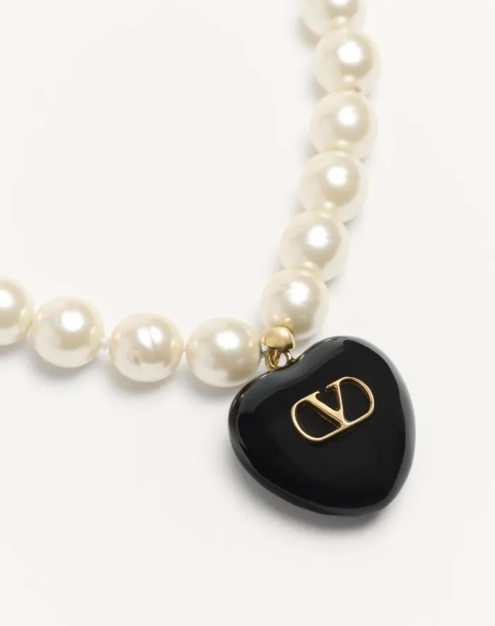 Valentino Jewelry Woman Coeur Royal Necklace In Metal Enamel And Beads For Woman In Multicolor Multicolor