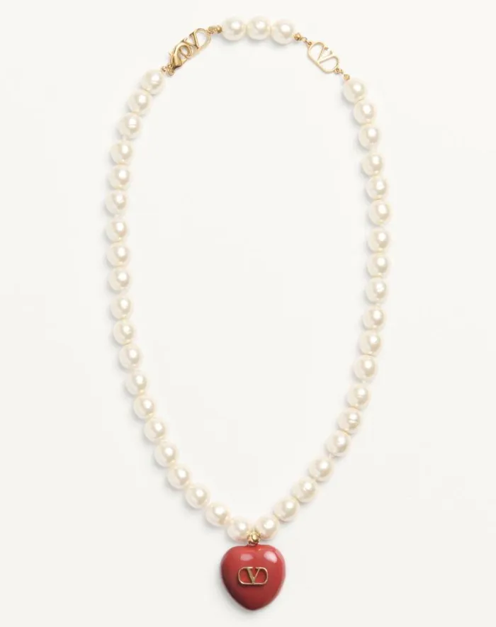 Valentino Jewelry Woman Coeur Royal Necklace In Metal Enamel And Beads For Woman In Multicolor Multicolor