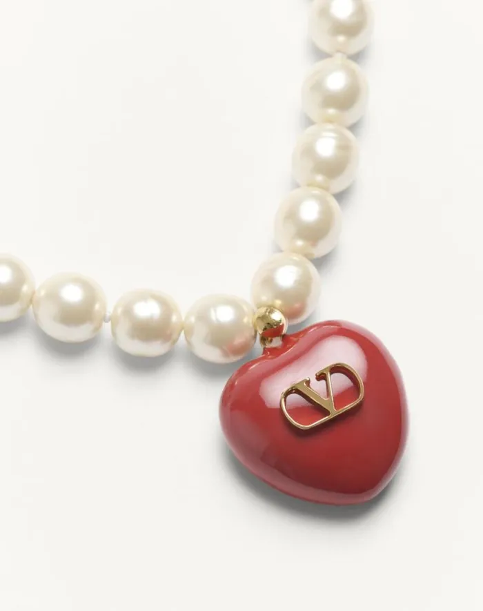 Valentino Jewelry Woman Coeur Royal Necklace In Metal Enamel And Beads For Woman In Multicolor Multicolor