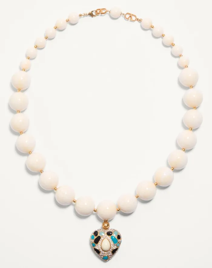 Valentino Jewelry Woman Coeur Royal Necklace In Metal Resin Enamel And Swarovski Crystals For Woman In Multicolor Multicolor Valentino Jewelry Woman Coeur Royal Necklace In Metal Resin Enamel And Swarovski Crystals For Woman In Multicolor Multicolor