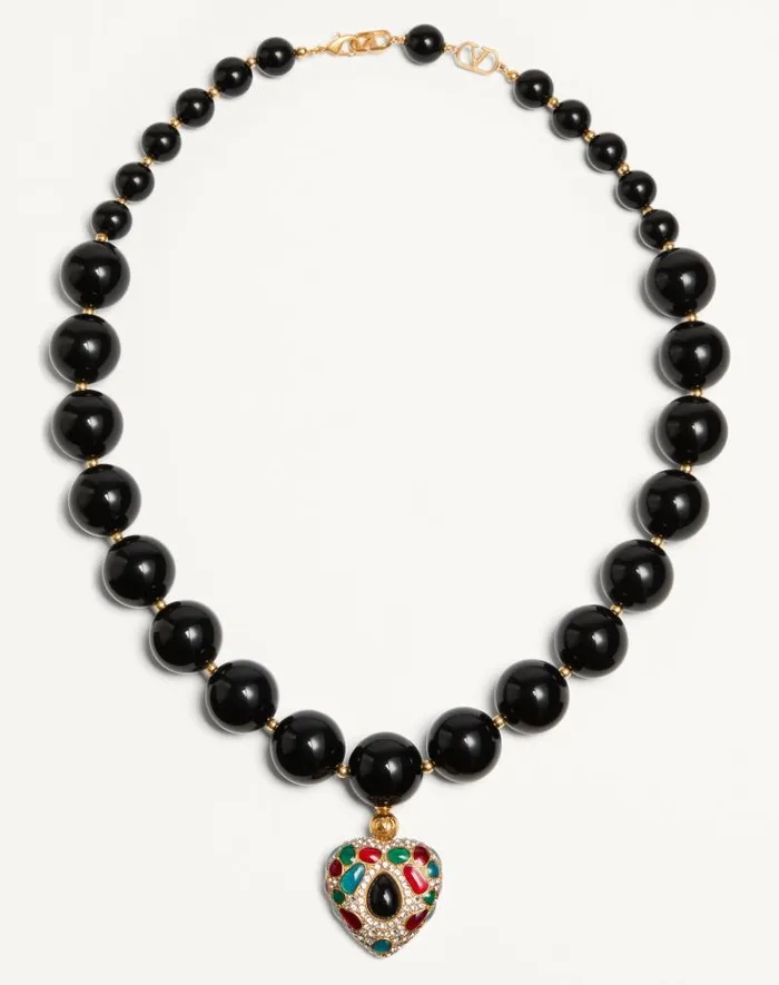 Valentino Jewelry Woman Coeur Royal Necklace In Metal Resin Enamel And Swarovski Crystals For Woman In Multicolor Multicolor
