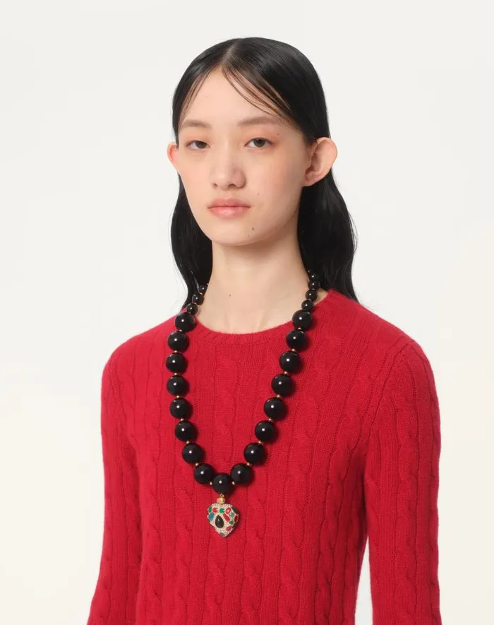Valentino Jewelry Woman Coeur Royal Necklace In Metal Resin Enamel And Swarovski Crystals For Woman In Multicolor Multicolor