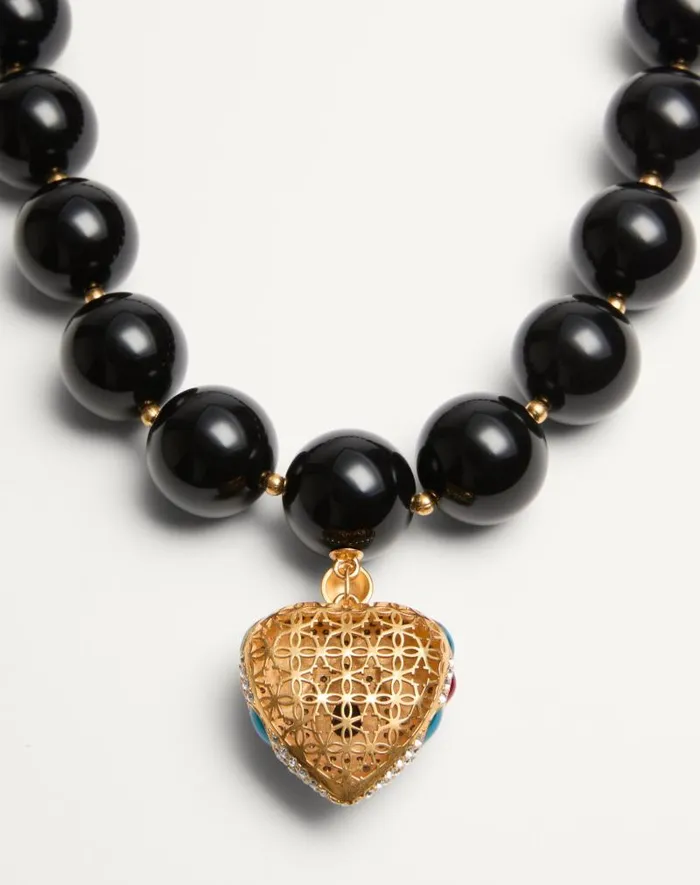 Valentino Jewelry Woman Coeur Royal Necklace In Metal Resin Enamel And Swarovski Crystals For Woman In Multicolor Multicolor