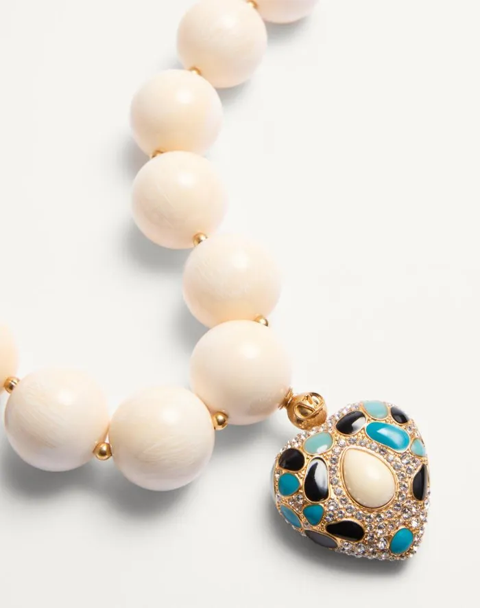 Valentino Jewelry Woman Coeur Royal Necklace In Metal Resin Enamel And Swarovski Crystals For Woman In Multicolor Multicolor