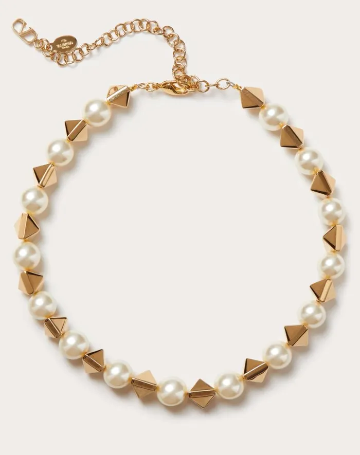 Valentino Jewelry Woman Rockstud Metal And Swarovski Pearl Necklace For Woman In Gold Gold Valentino Jewelry Woman Rockstud Metal And Swarovski Pearl Necklace For Woman In Gold Gold