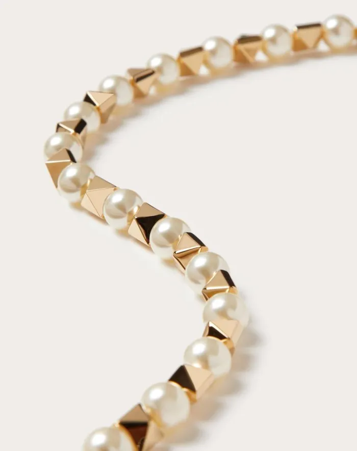 Valentino Jewelry Woman Rockstud Metal And Swarovski Pearl Necklace For Woman In Gold Gold Valentino Jewelry Woman Rockstud Metal And Swarovski Pearl Necklace For Woman In Gold Gold