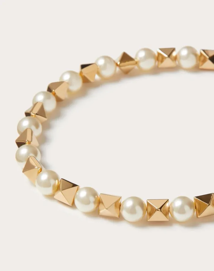 Valentino Jewelry Woman Rockstud Metal And Swarovski Pearl Necklace For Woman In Gold Gold Valentino Jewelry Woman Rockstud Metal And Swarovski Pearl Necklace For Woman In Gold Gold