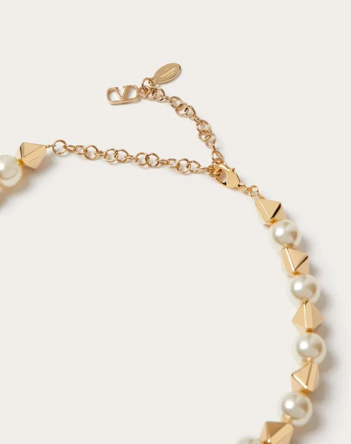Valentino Jewelry Woman Rockstud Metal And Swarovski Pearl Necklace For Woman In Gold Gold Valentino Jewelry Woman Rockstud Metal And Swarovski Pearl Necklace For Woman In Gold Gold