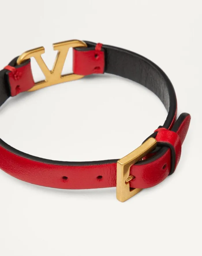 Valentino Jewelry Woman Vlogo Signature Calfskin Bracelet For Woman In Blackpure Red Blackpure Red Valentino Jewelry Woman Vlogo Signature Calfskin Bracelet For Woman In Blackpure Red Blackpure Red