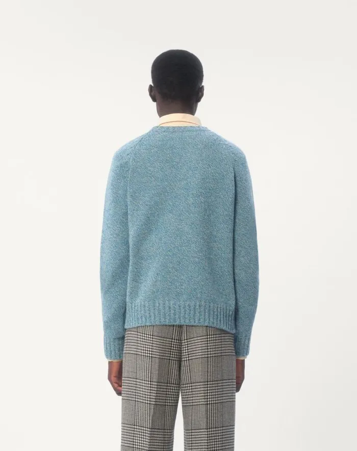 Valentino Knitwear Man Crewneck Wool Sweater With Vlogo Embroidery For Man In Turquoise Turquoise Valentino Knitwear Man Crewneck Wool Sweater With Vlogo Embroidery For Man In Turquoise Turquoise