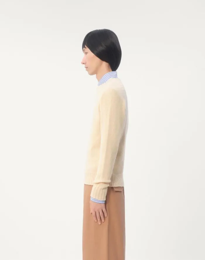 Valentino Knitwear Man Shetland Wool Crewneck Sweater With Vlogo Embroidery For Man In Butter Butter