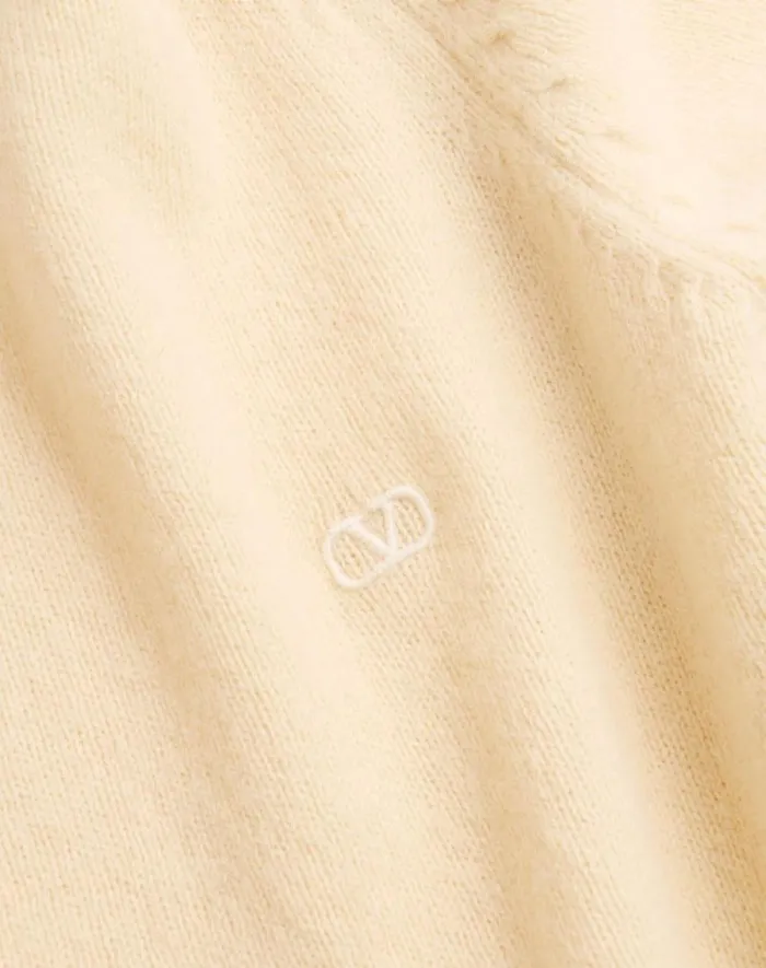 Valentino Knitwear Man Shetland Wool Crewneck Sweater With Vlogo Embroidery For Man In Butter Butter