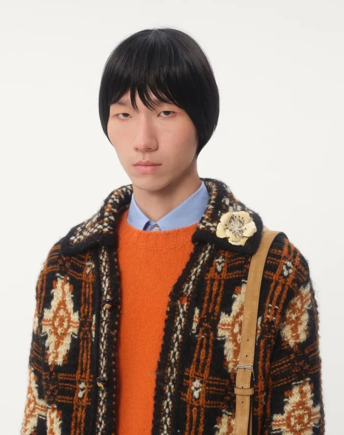 Valentino Knitwear Man Shetland Wool Crewneck Sweater With Vlogo Embroidery For Man In Butter Butter
