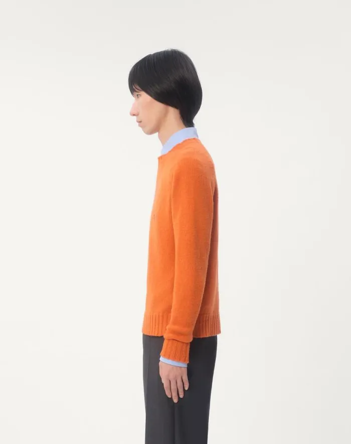 Valentino Knitwear Man Shetland Wool Crewneck Sweater With Vlogo Embroidery For Man In Butter Butter