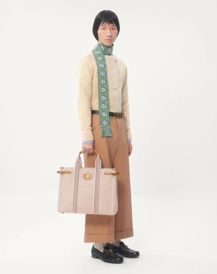 Valentino Knitwear Man Shetland Wool Crewneck Sweater With Vlogo Embroidery For Man In Butter Butter
