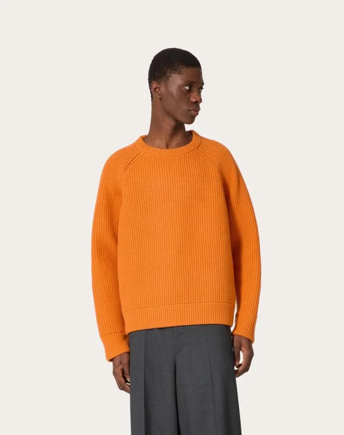 Valentino Knitwear Man Wool Crewneck Sweater For Man In Dark Green Dark Green Valentino Knitwear Man Wool Crewneck Sweater For Man In Dark Green Dark Green
