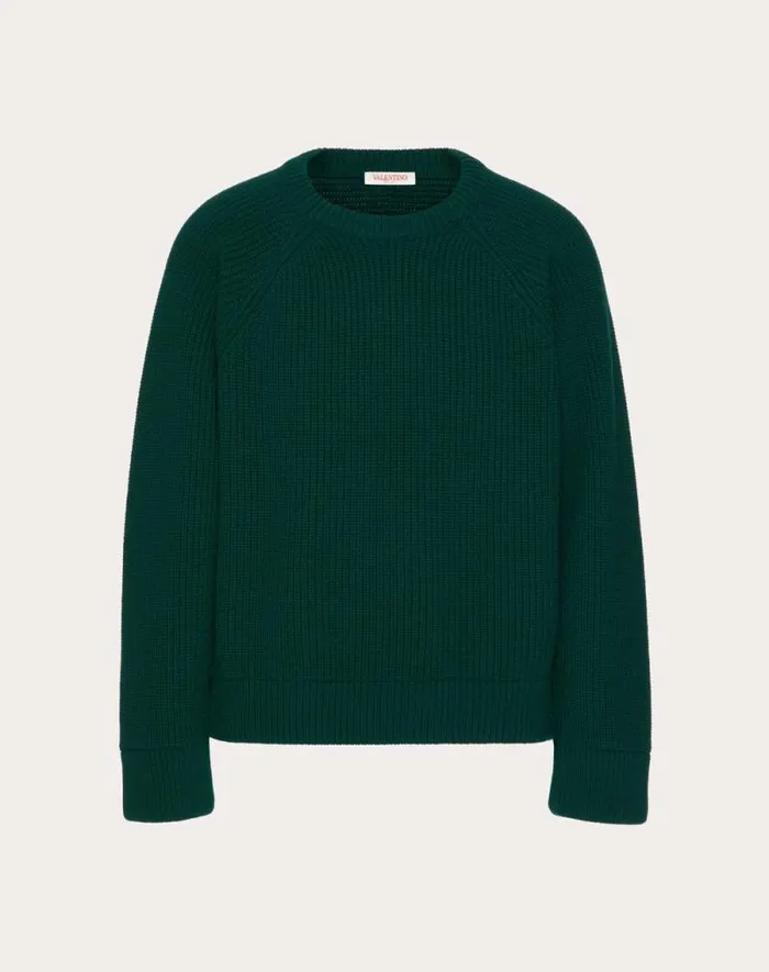 Valentino Knitwear Man Wool Crewneck Sweater For Man In Dark Green Dark Green Valentino Knitwear Man Wool Crewneck Sweater For Man In Dark Green Dark Green