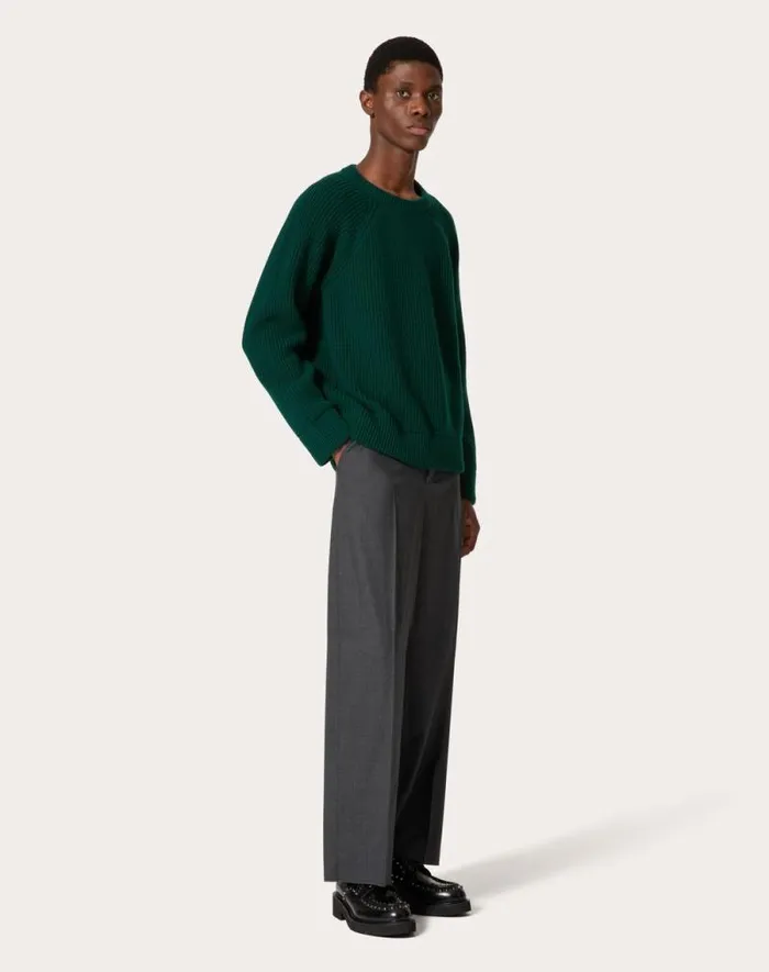 Valentino Knitwear Man Wool Crewneck Sweater For Man In Dark Green Dark Green Valentino Knitwear Man Wool Crewneck Sweater For Man In Dark Green Dark Green