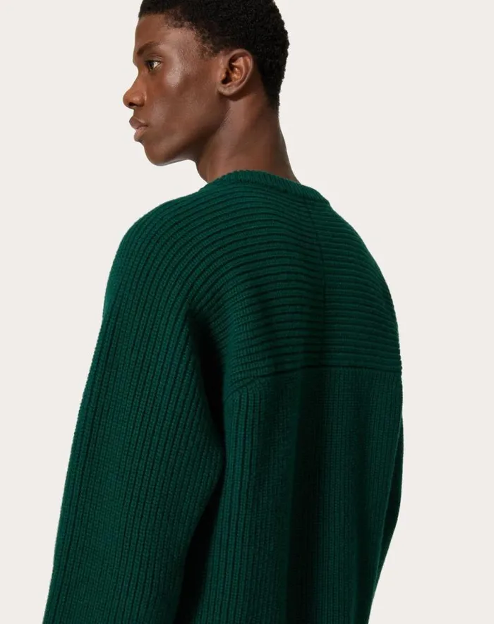 Valentino Knitwear Man Wool Crewneck Sweater For Man In Dark Green Dark Green Valentino Knitwear Man Wool Crewneck Sweater For Man In Dark Green Dark Green