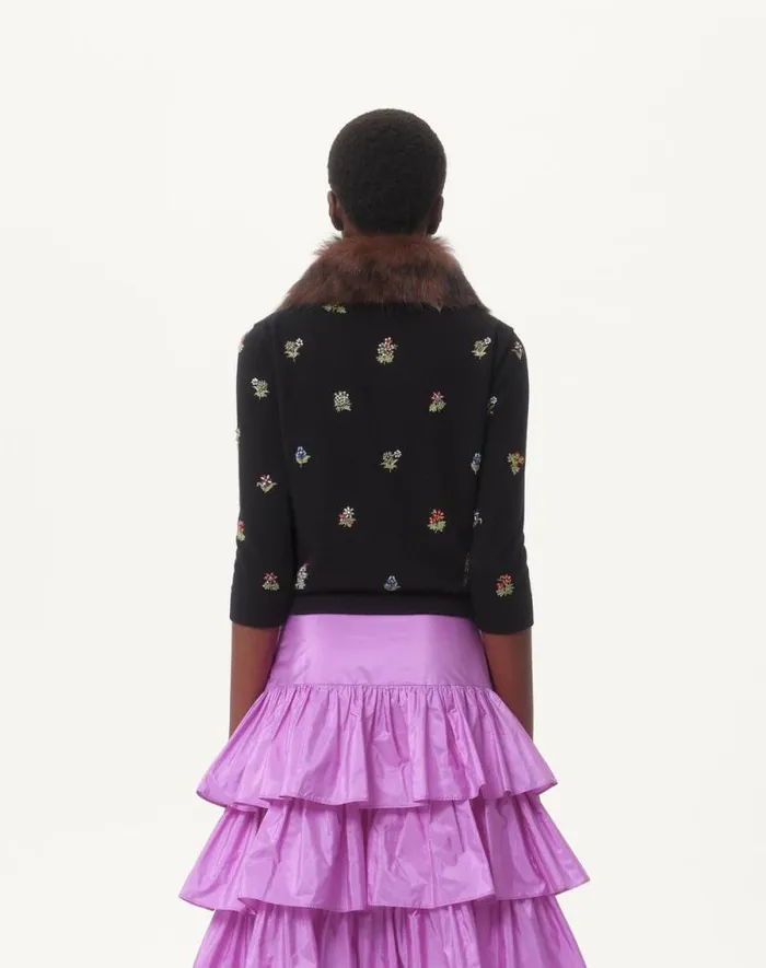 Valentino Knitwear Woman Embroidered Wool Cardigan For Woman In Black Black