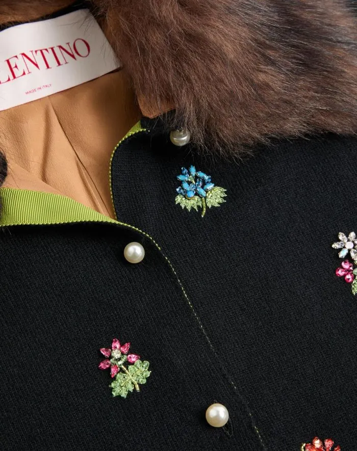 Valentino Knitwear Woman Embroidered Wool Cardigan For Woman In Black Black