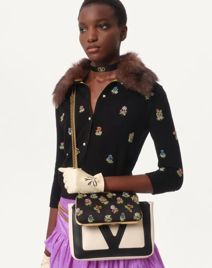 Valentino Knitwear Woman Embroidered Wool Cardigan For Woman In Black Black