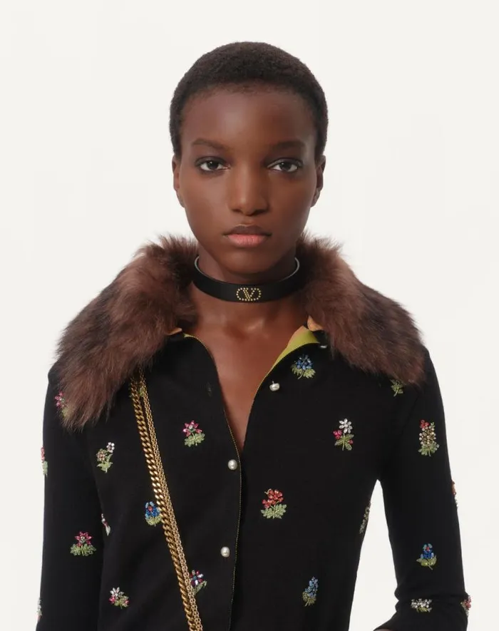 Valentino Knitwear Woman Embroidered Wool Cardigan For Woman In Black Black