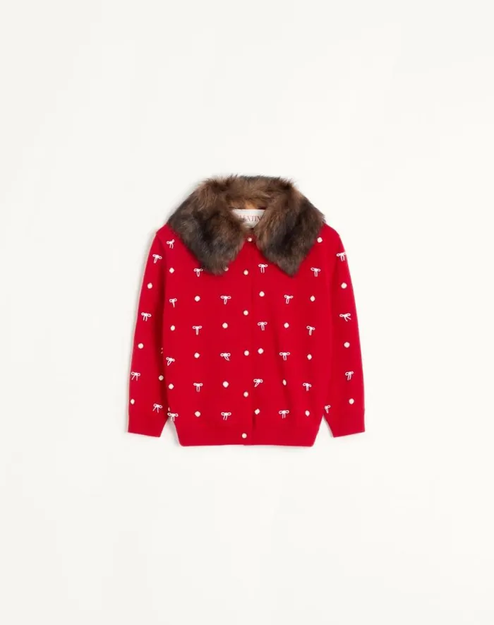Valentino Knitwear Woman Embroidered Wool Cardigan For Woman In Red Red