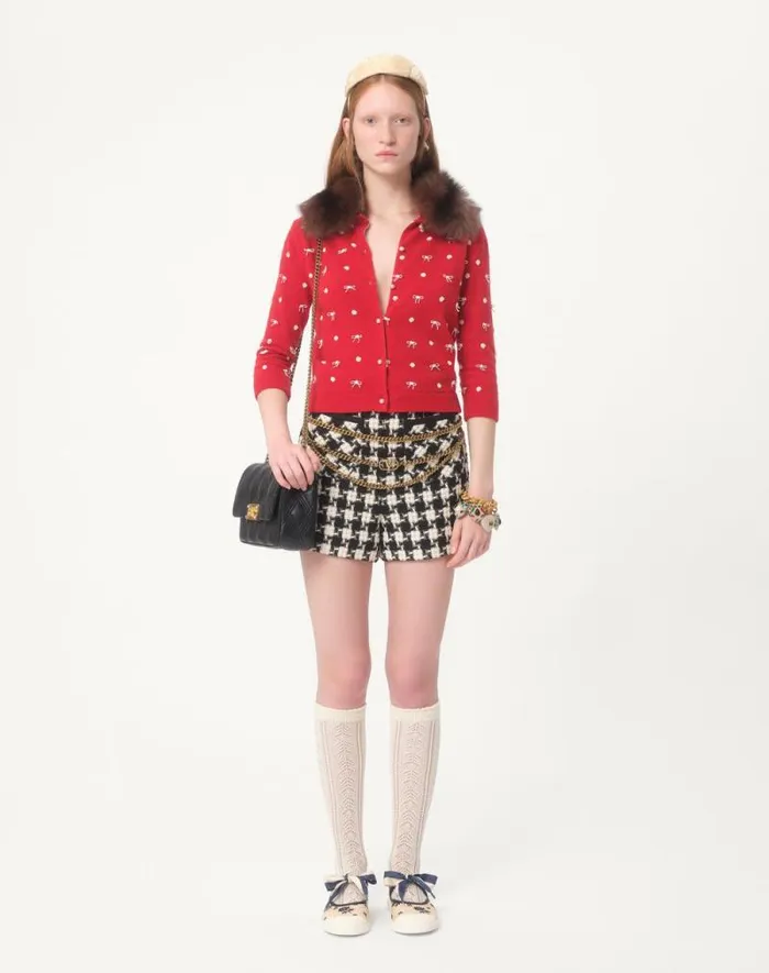 Valentino Knitwear Woman Embroidered Wool Cardigan For Woman In Red Red