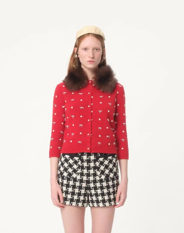 Valentino Knitwear Woman Embroidered Wool Cardigan For Woman In Red Red