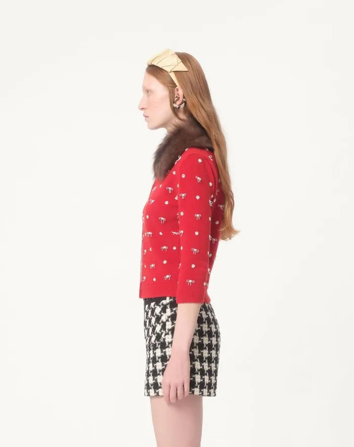Valentino Knitwear Woman Embroidered Wool Cardigan For Woman In Red Red