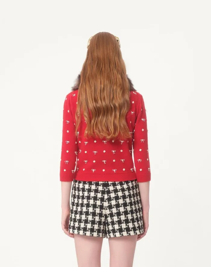 Valentino Knitwear Woman Embroidered Wool Cardigan For Woman In Red Red
